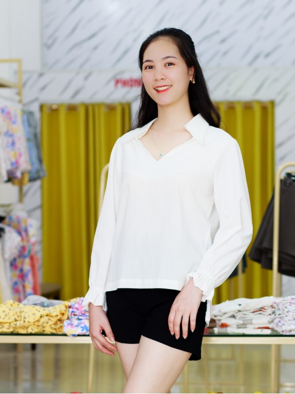 Áo sơ mi lệch tà Màu Trắng L