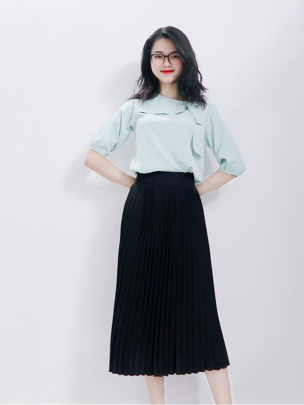 Áo sơ mi cổ nơ tay lỡ Xanh Mint S