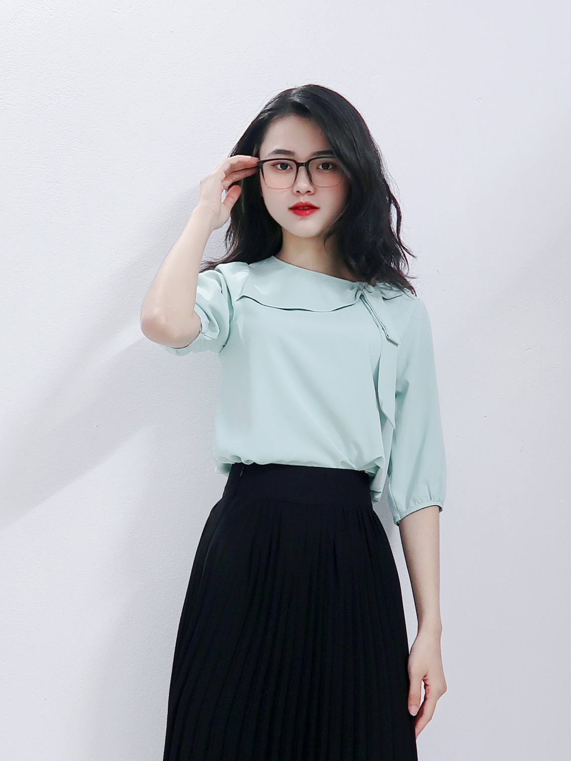 Áo sơ mi cổ nơ tay lỡ Xanh Mint S