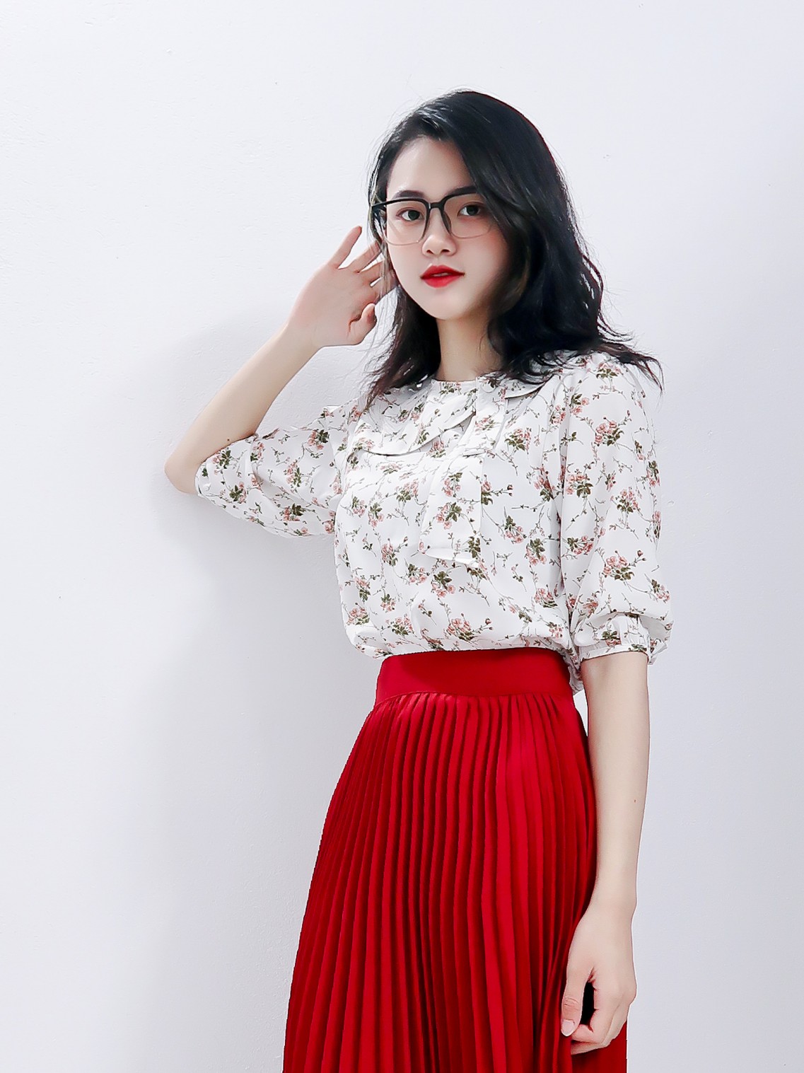 Áo sơ mi cổ nơ tay lỡ Hoa dây S