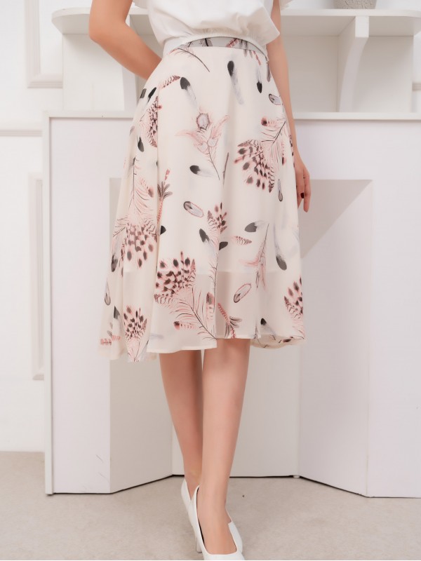 Chân váy xòe lông công trắng size M