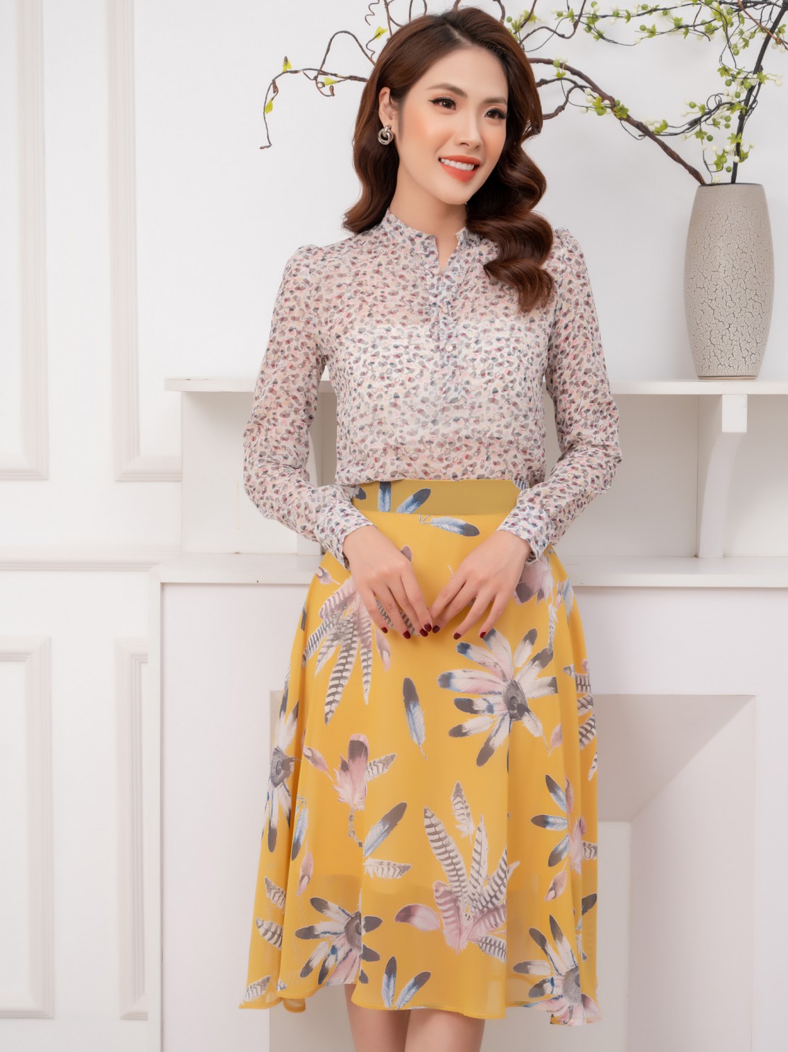 Chân váy xòe lông công  vàng size L