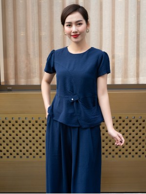 Bộ trung niên cổ tròn xanh than XL