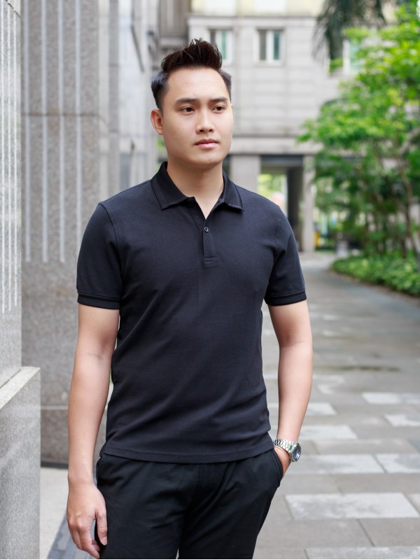 Áo Polo nam Pique Đen L