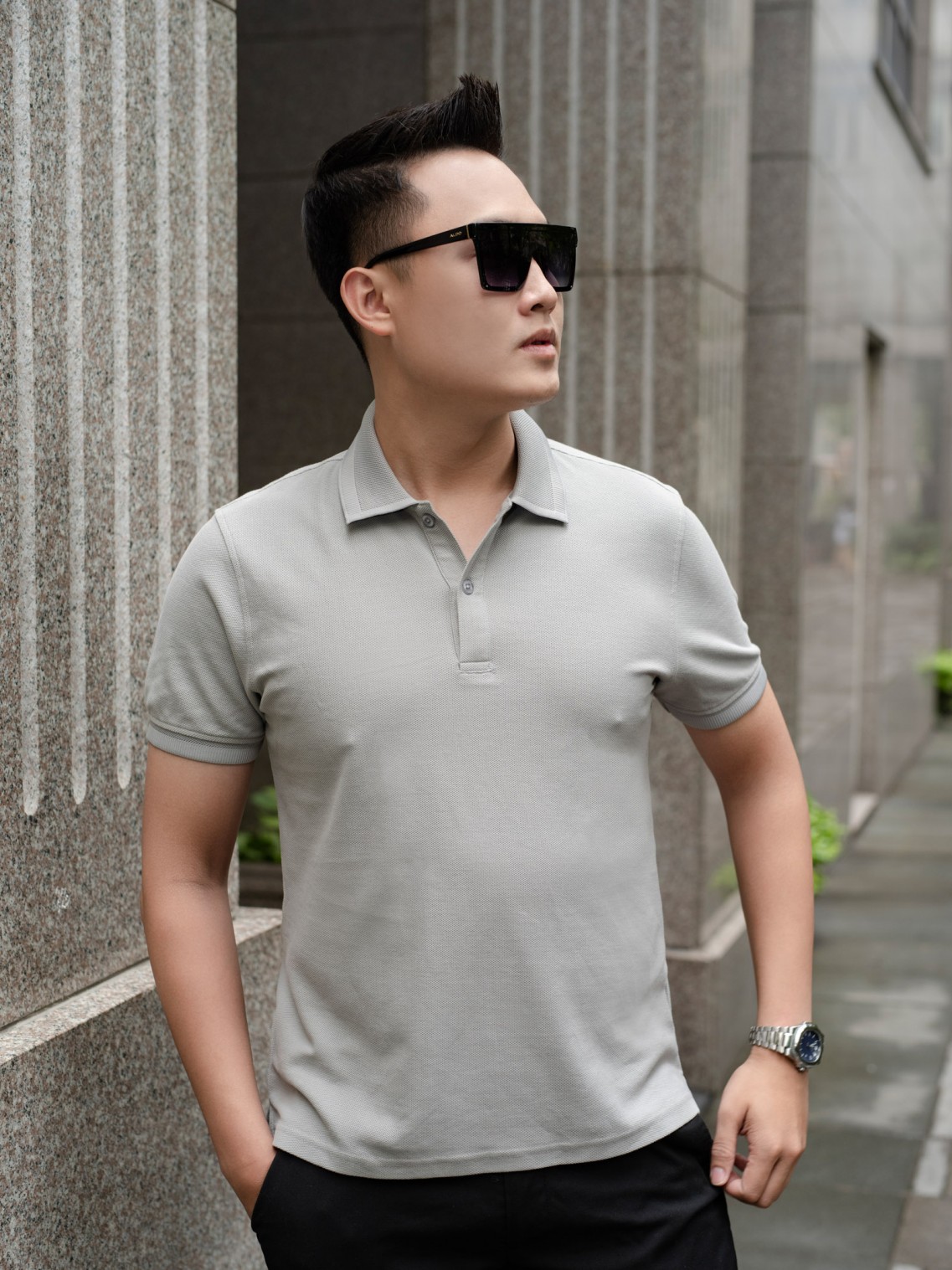 Áo Polo nam Pique Ghi M