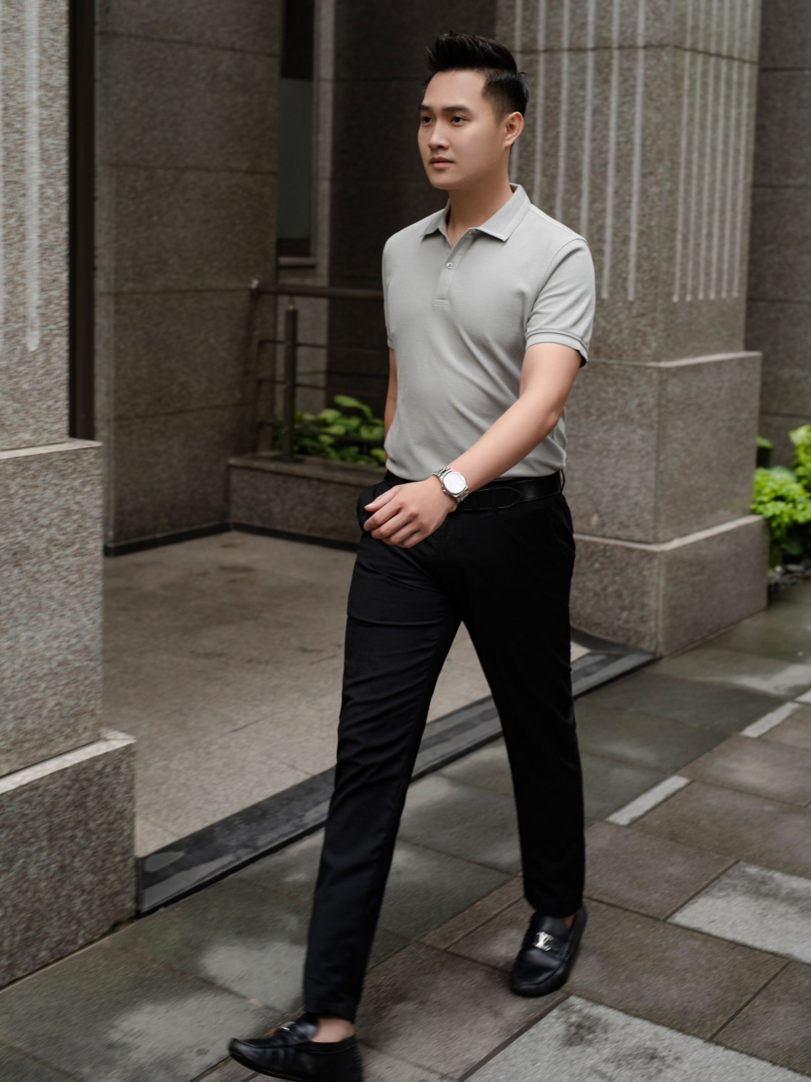 Áo Polo nam Pique Ghi M