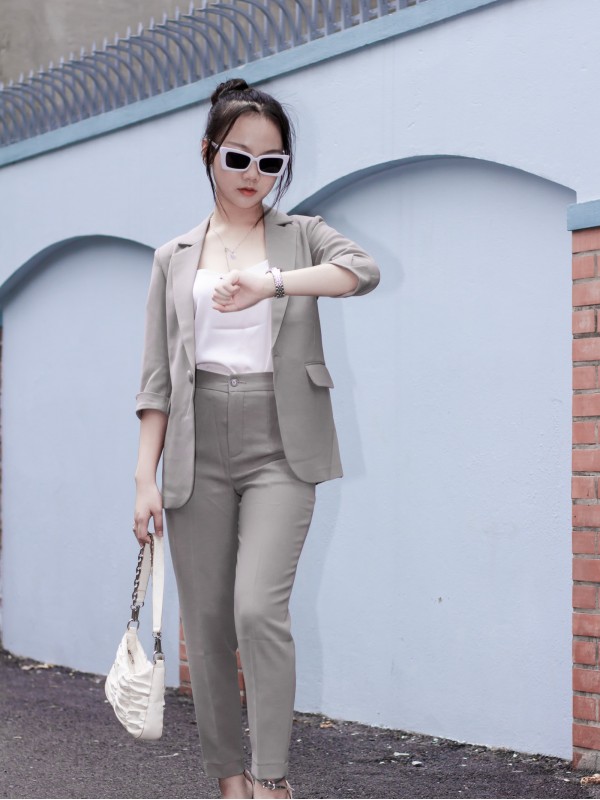 Áo Vest Blazer tay lỡ Ghi sáng L