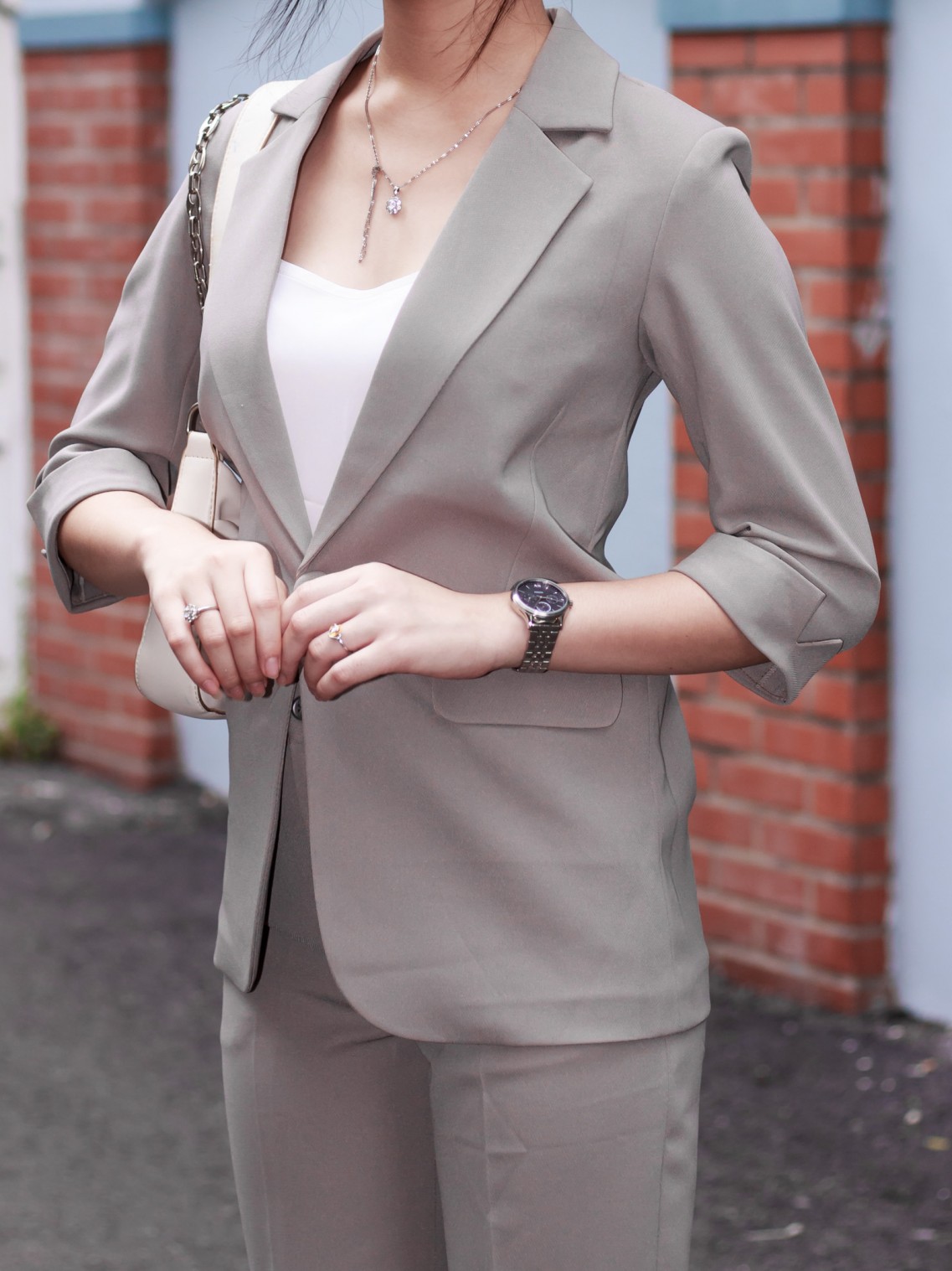 Áo Vest Blazer tay lỡ Ghi sáng L