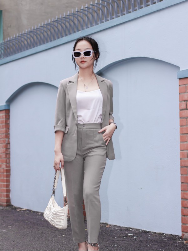Áo Vest Blazer tay lỡ Ghi sáng L