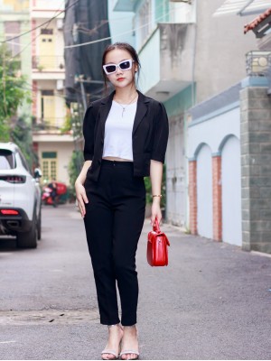 Áo Vest croptop tay lỡ Đen M