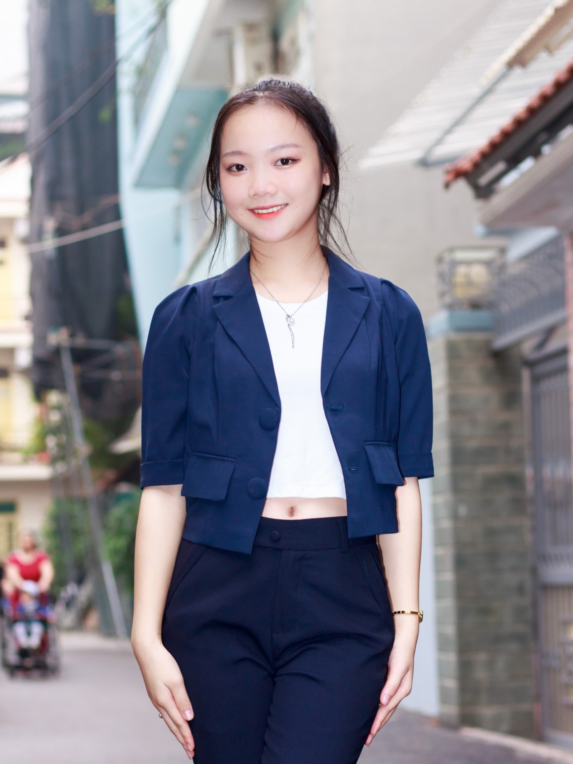 Áo Vest croptop tay lỡ Xanh than M