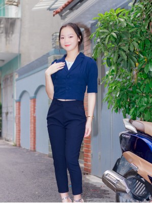 Áo Vest croptop tay lỡ Xanh than M