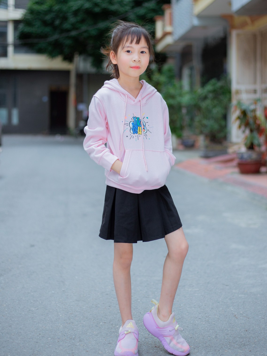 Áo Hoodie in chữ YEAH Hồng 100