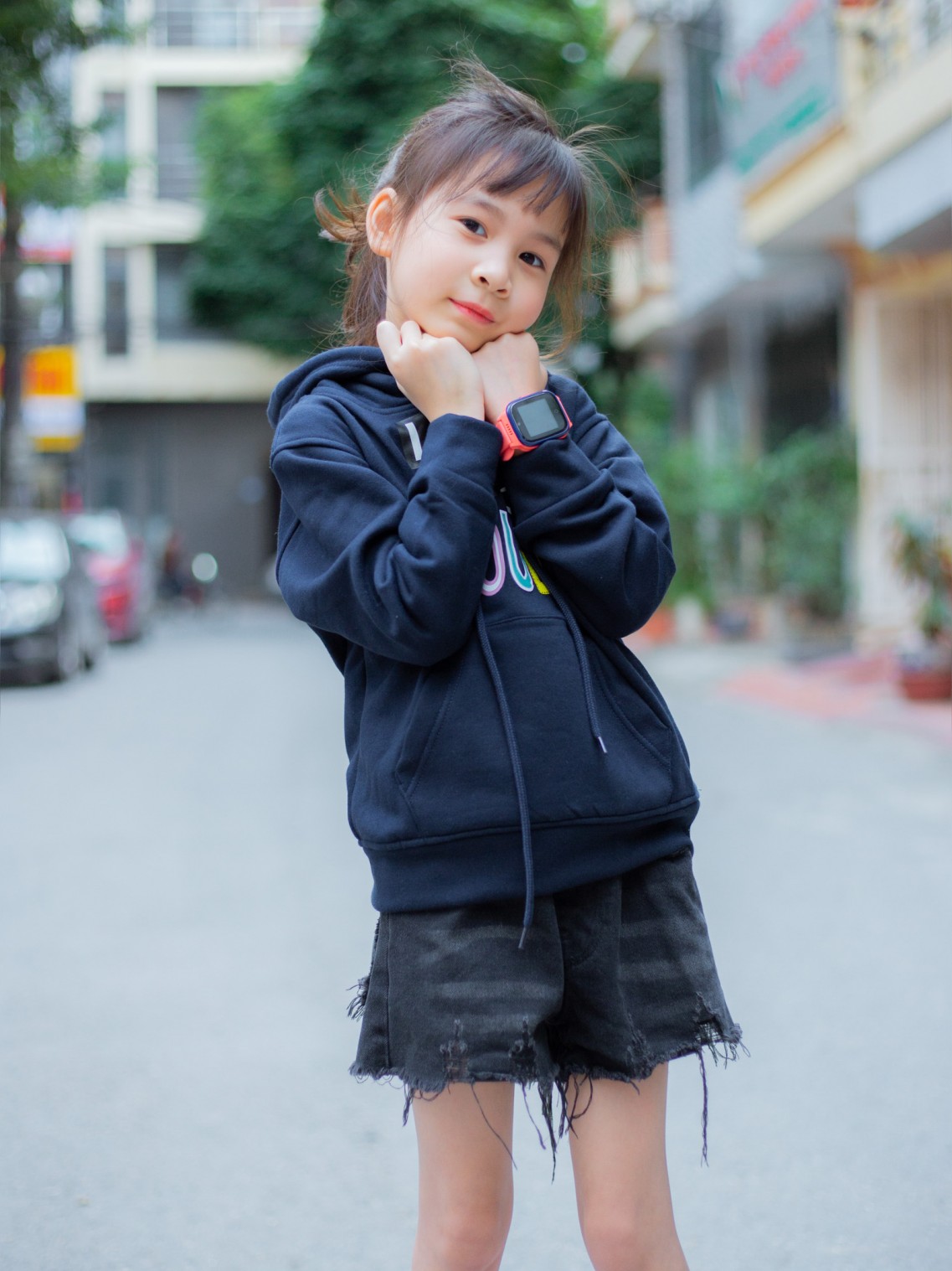 Áo Hoodie in chữ LITTLE Navy 100