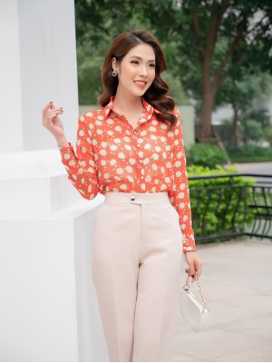 Áo sơ mi cổ bẻ Hoa đỏ S