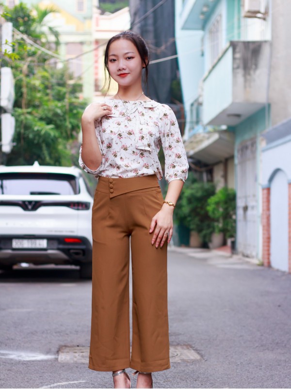 Áo sơ mi cổ nơ tay lỡ Hoa dây S