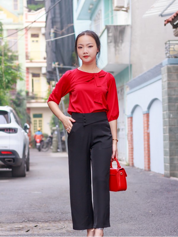 Quần suông Đai 3 cúc Đen  L