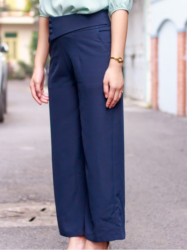 Quần suông Đai 3 cúc Xanh than  L