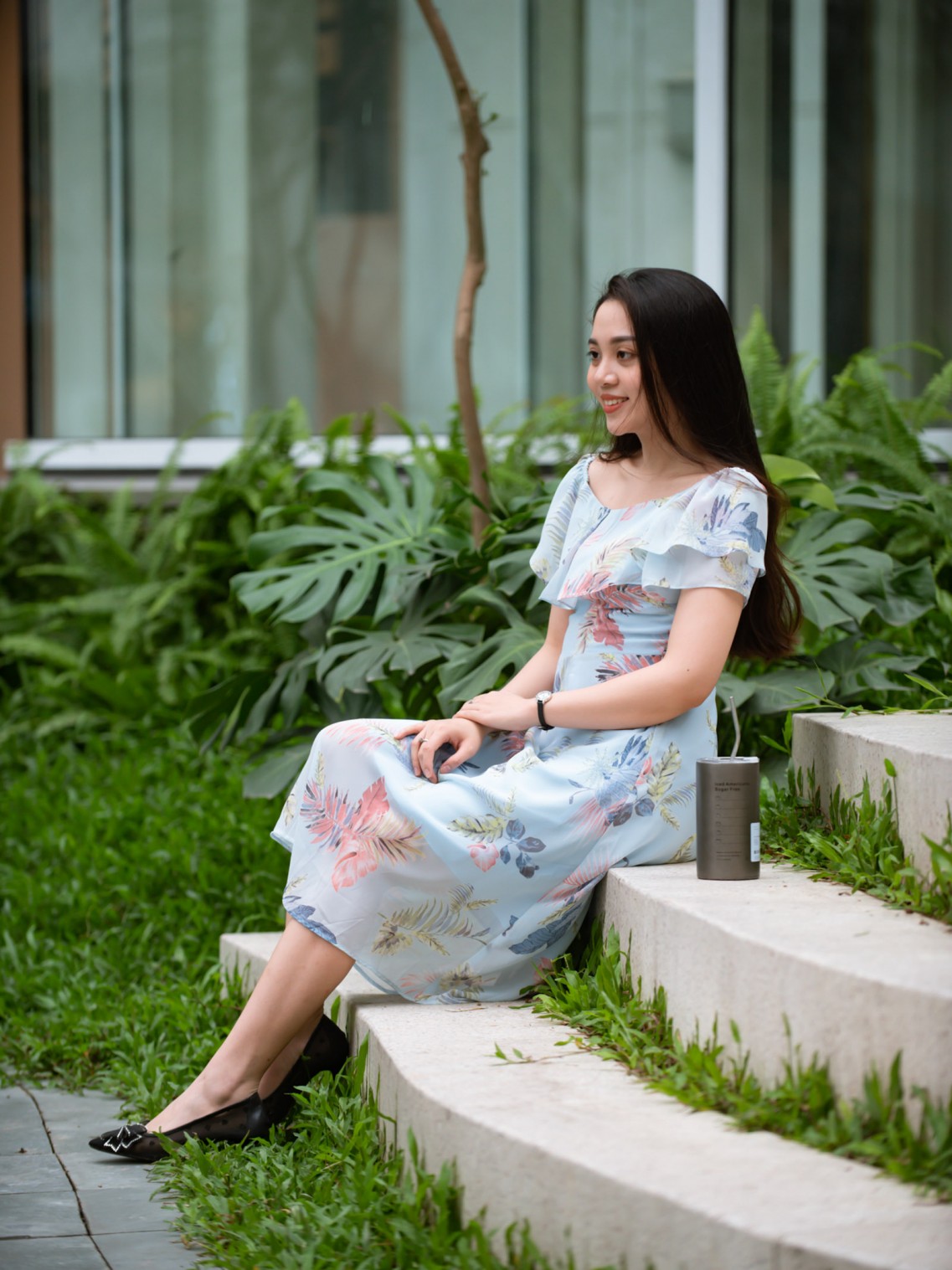 Váy trễ vai Da trời S